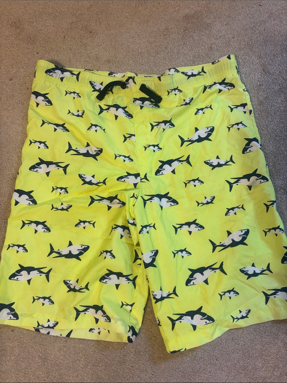 Kids Neon Yellow Shark Print Swim Trunks